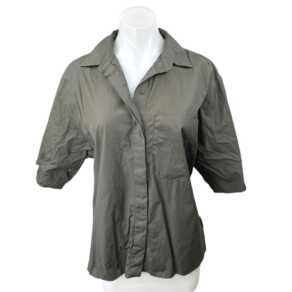 Massimo Dutti Women's Black Button Up Short Sleeve Oversized Blouse Shirt Top 6